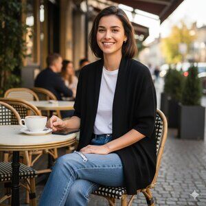 Chicos Black Open Front Short Sleeve Cardigan